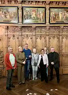 v.l.n.r.: Ulrich Peschel (Andreas Hospiz), Dr. Eva Högl, Wolfgang Dietze (Fahrradtraining an Grundschulen), die 87-jährige Rita Behrens (SÄM-Theater), Dr. Claudia Schilling,  Antje Nanninga (DRK) und Hartmut Schwarz (Seniorenbüro) 